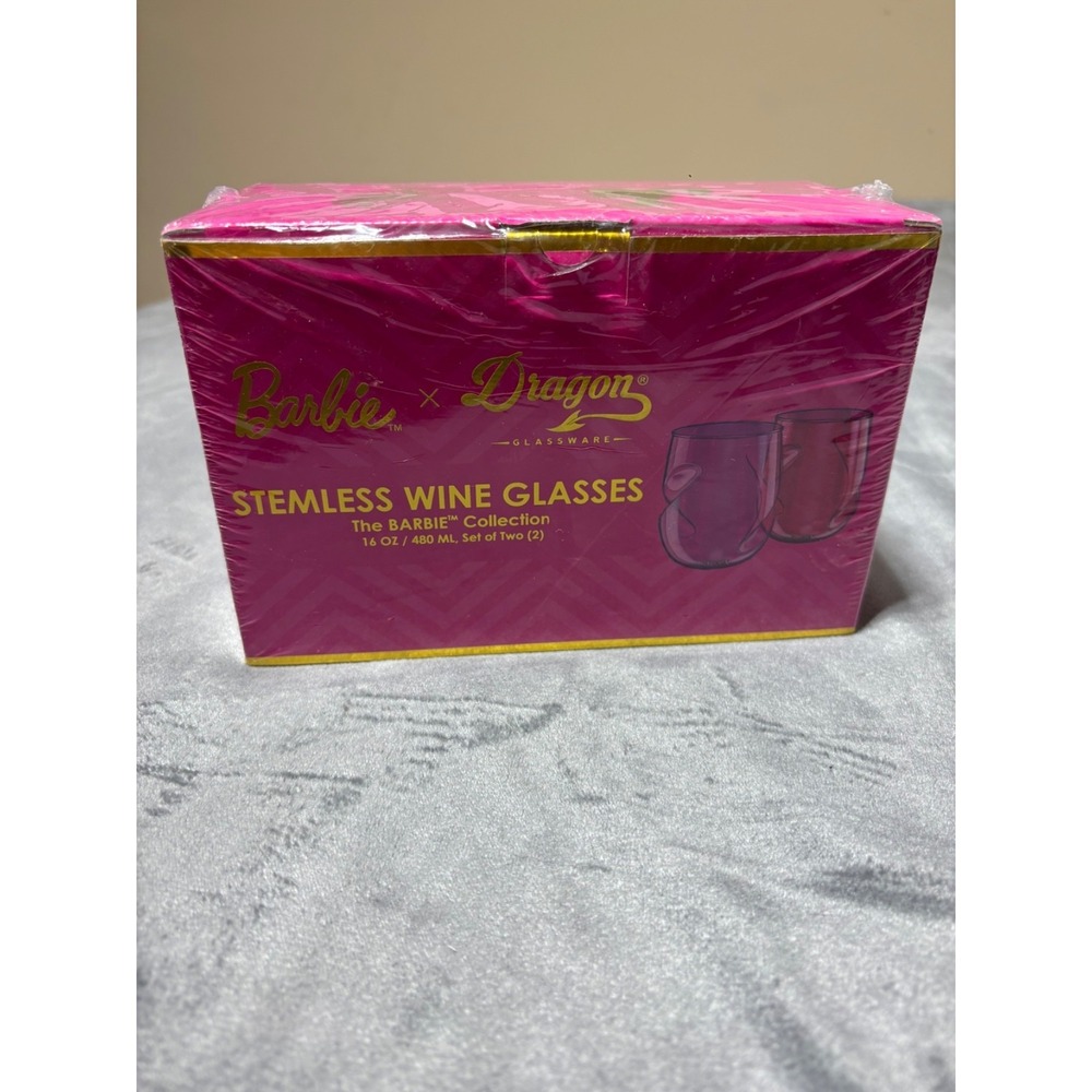 Barbie X Dragon Glassware Stemless Acrylic Wine Glasses Pink Set Of 2 16oz